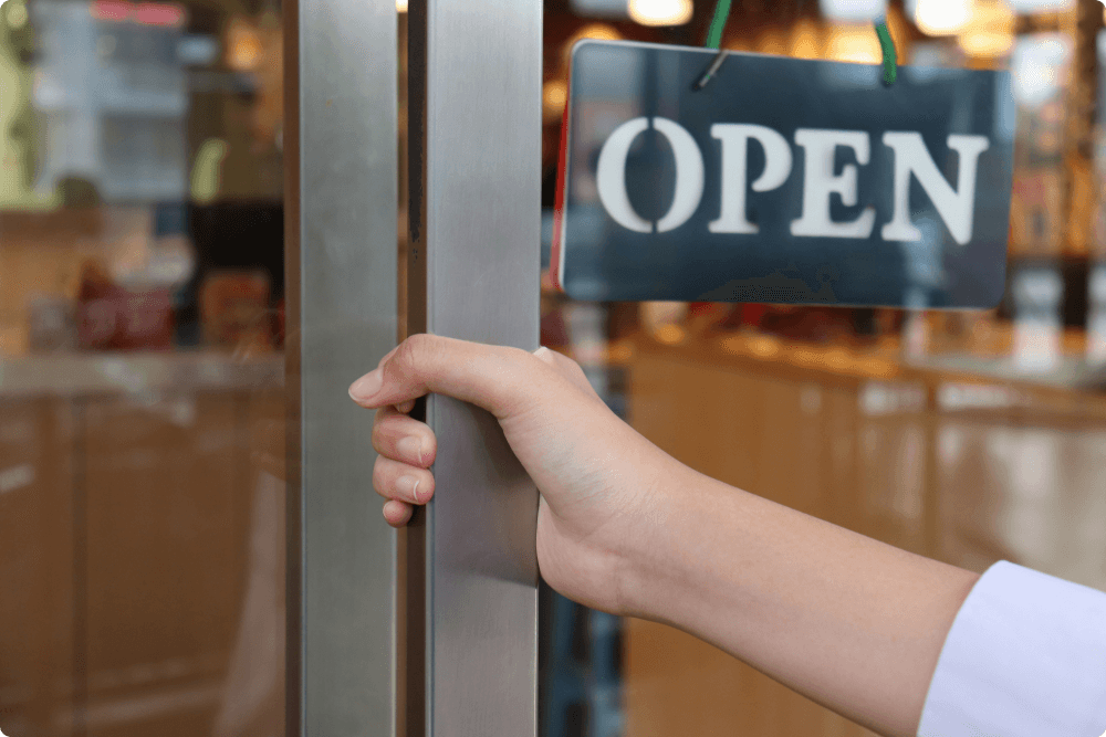 Opening a glass door